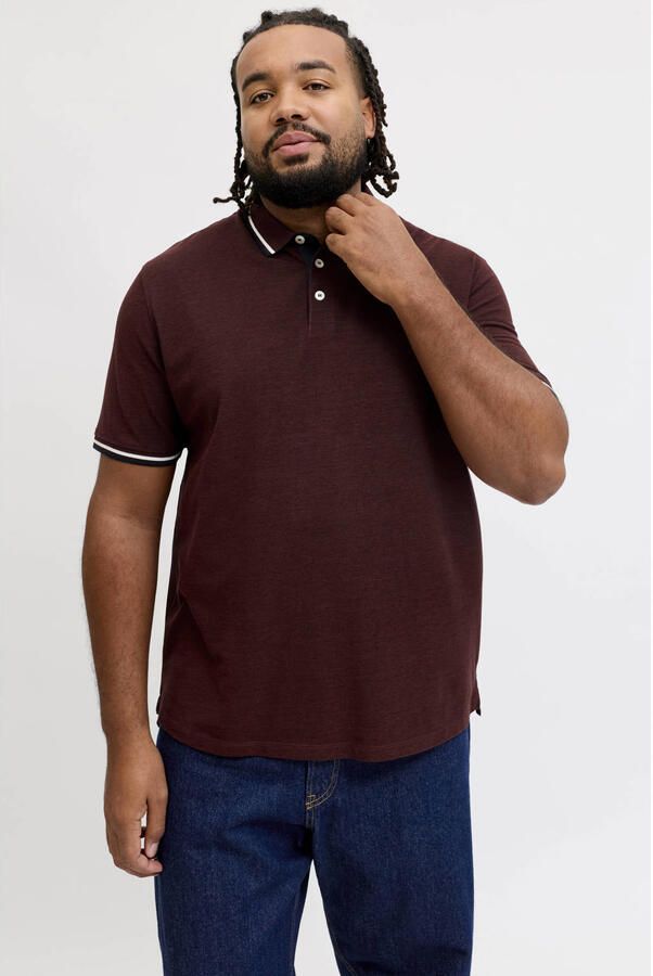 JACK & JONES PLUS SIZE regular fit piqué polo donkerrood - Foto 2