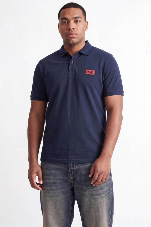 JACK & JONES PLUS SIZE regular fit polo's met logo zwart donkerblauw (set van 2)