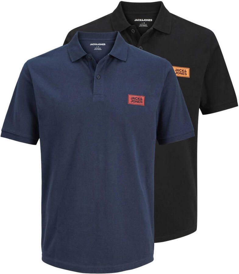 JACK & JONES PLUS SIZE regular fit polo's met logo zwart donkerblauw (set van 2) - Foto 2