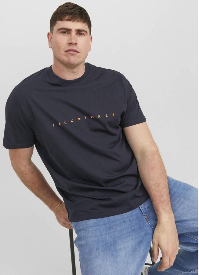 JACK & JONES PLUS SIZE oversized T-shirt JJESTAR Plus Size met logo donkerblauw
