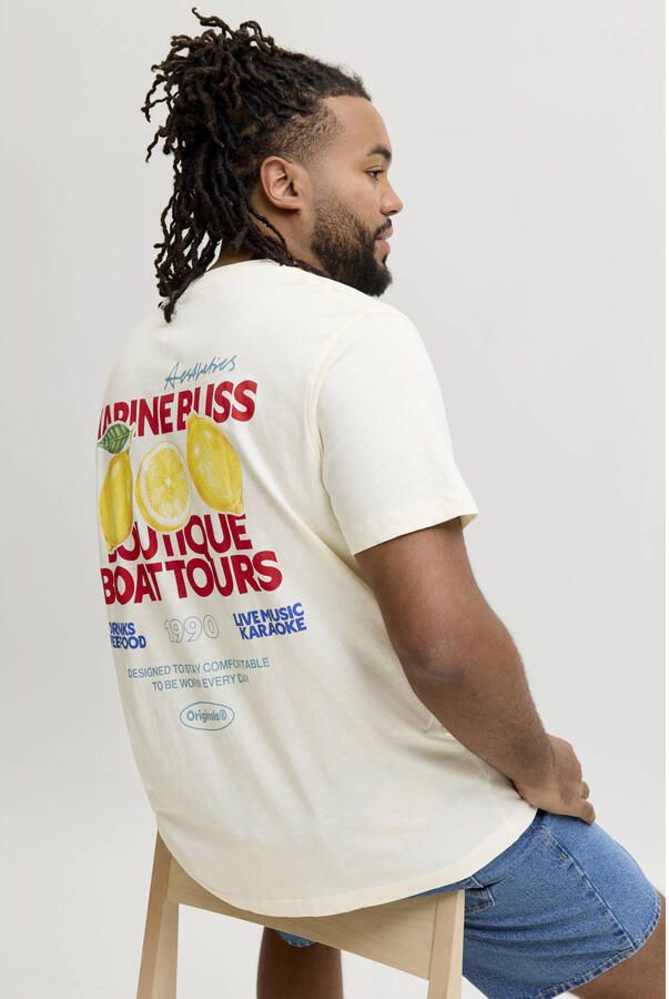 JACK & JONES PLUS SIZE regular fit T-shirt met backprint antiek wit - Foto 3