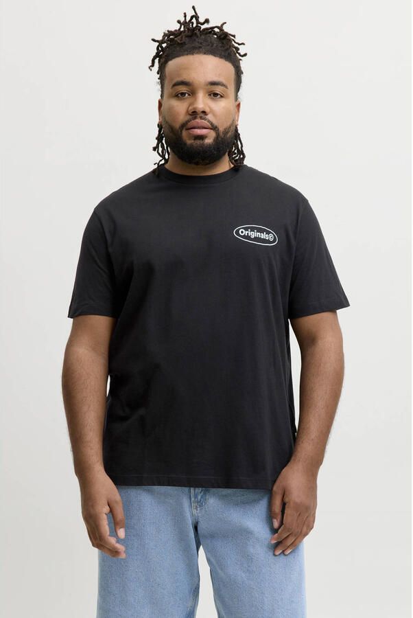 JACK & JONES PLUS SIZE regular fit T-shirt met backprint zwart