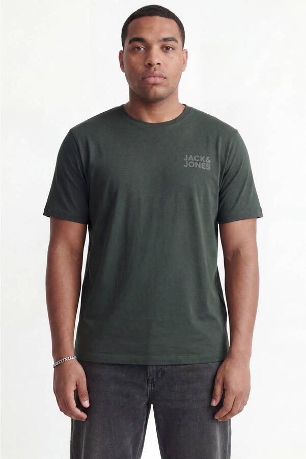 JACK & JONES PLUS SIZE regular fit T-shirt met logo donkergroen