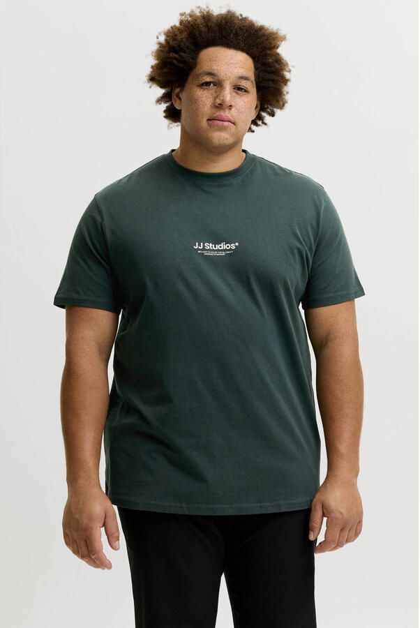JACK & JONES PLUS SIZE regular fit T-shirt met logo donkergroen