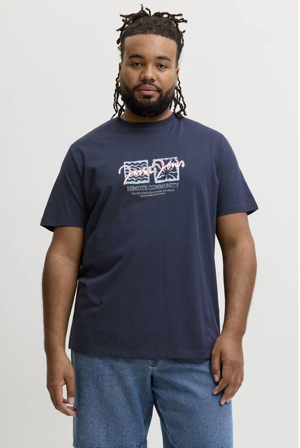 JACK & JONES PLUS SIZE regular fit T-shirt met print donkerblauw