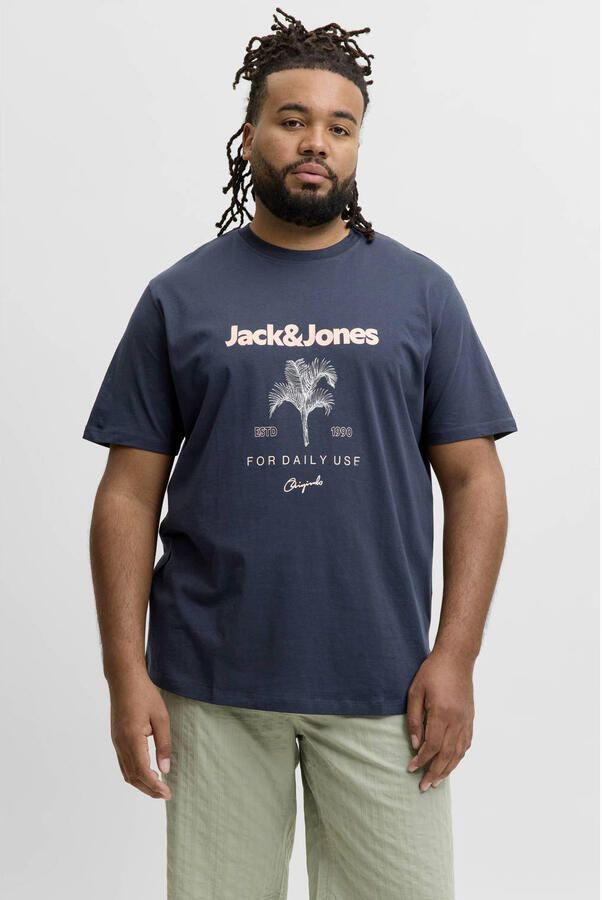 JACK & JONES PLUS SIZE regular fit T-shirt met print donkerblauw