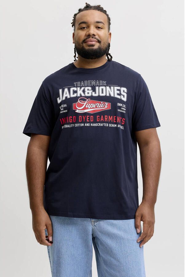 JACK & JONES PLUS SIZE regular fit T-shirt met print donkerblauw