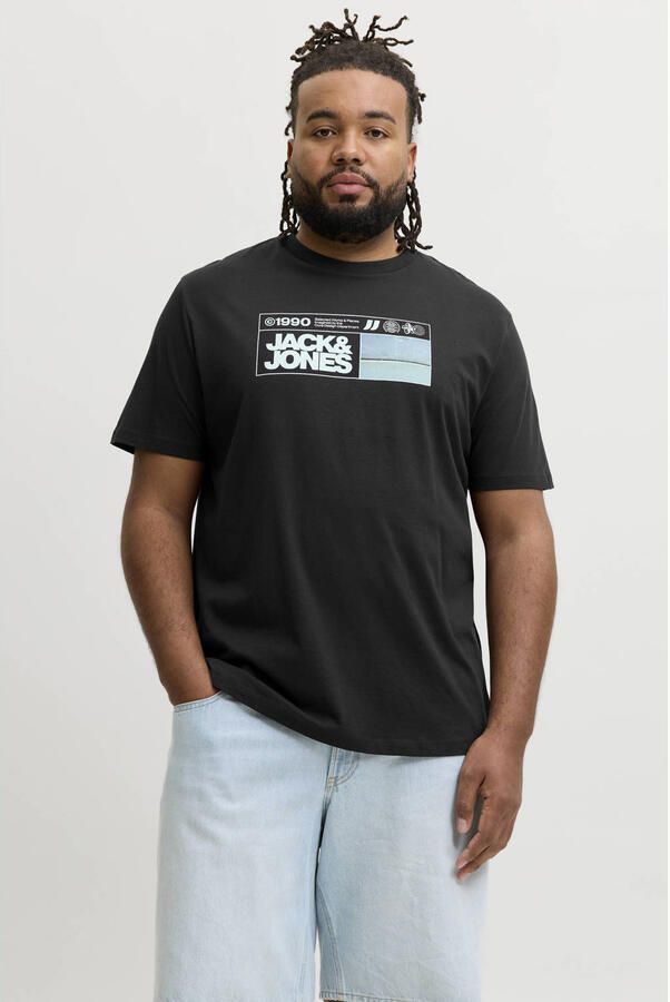 JACK & JONES PLUS SIZE regular fit T-shirt met print zwart