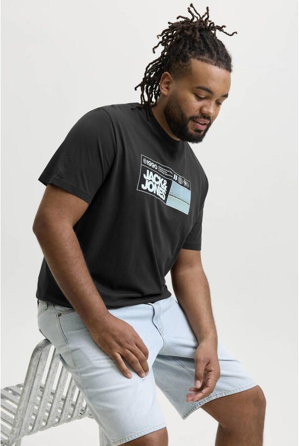 JACK & JONES PLUS SIZE regular fit T-shirt met print zwart - Foto 3