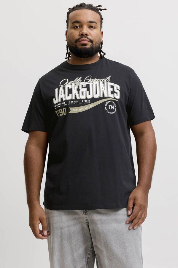 JACK & JONES PLUS SIZE regular fit T-shirt met print zwart