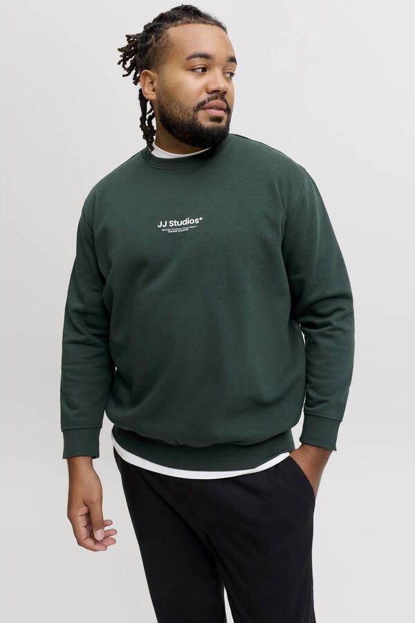 JACK & JONES PLUS SIZE regular fit trui met logo donkergroen - Foto 3