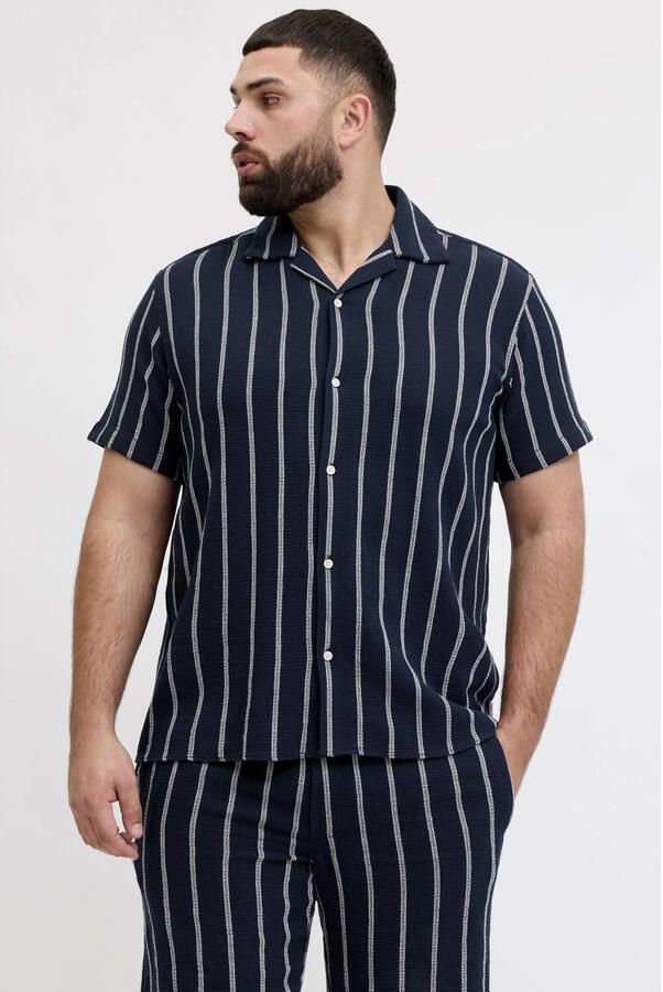 JACK & JONES PLUS SIZE regular gestreept casual overhemd met textuur Plus Size donkerblauw