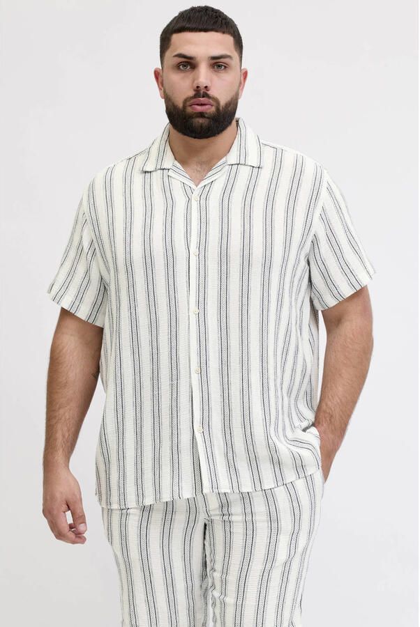 JACK & JONES PLUS SIZE regular gestreept casual overhemd met textuur Plus Size wit