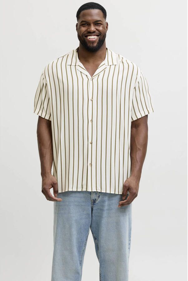 JACK & JONES PLUS SIZE regular gestreepte casual overhemd gebreid Plus Size ecru