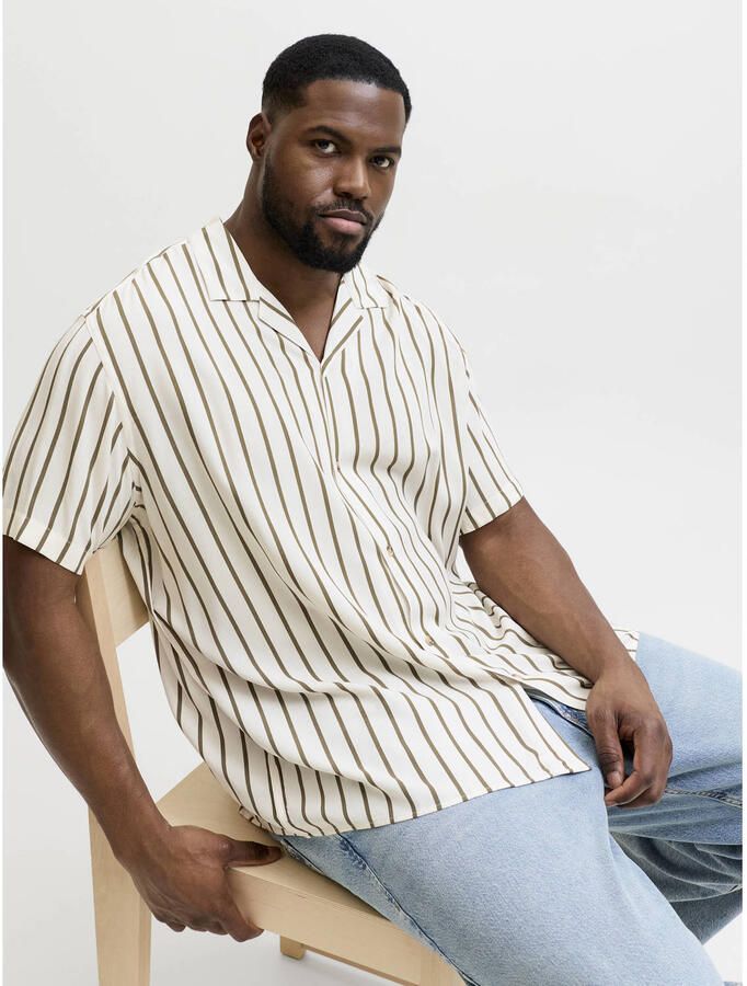 JACK & JONES PLUS SIZE regular gestreepte casual overhemd gebreid Plus Size ecru - Foto 2