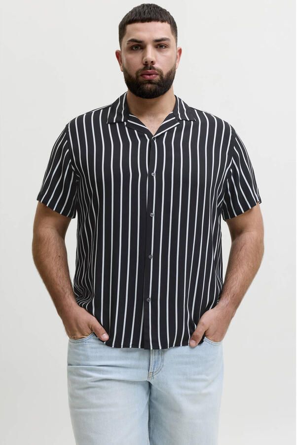JACK & JONES PLUS SIZE regular gestreepte casual overhemd gebreid Plus Size zwart