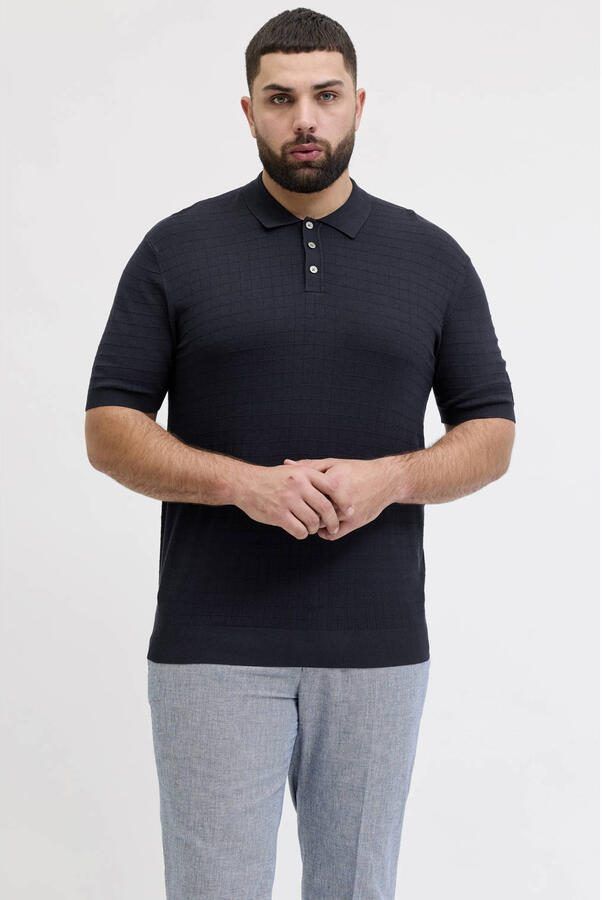 JACK & JONES PLUS SIZE regular polo gebreid donkerblauw