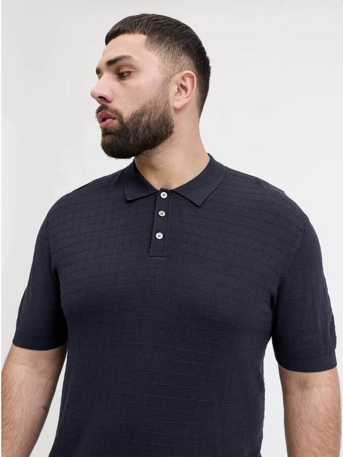 JACK & JONES PLUS SIZE regular polo gebreid donkerblauw - Foto 3