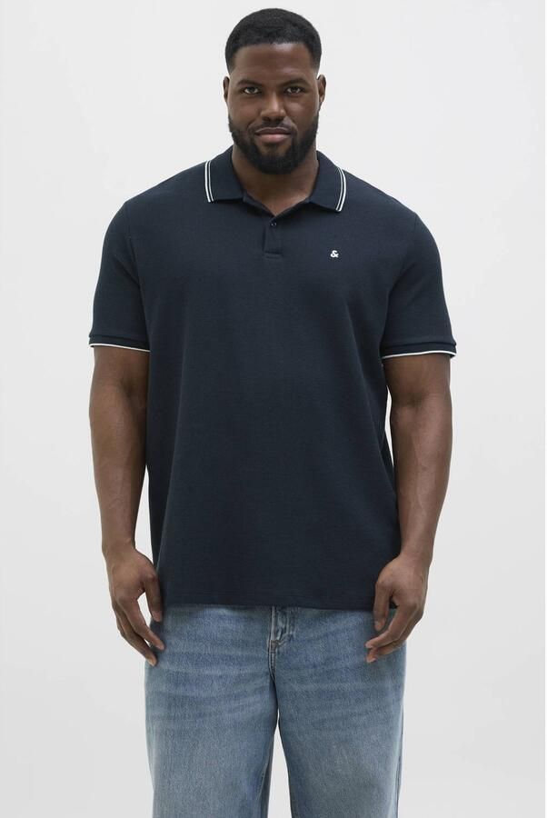 JACK & JONES PLUS SIZE regular polo met ingebreid patroon donkerblauw