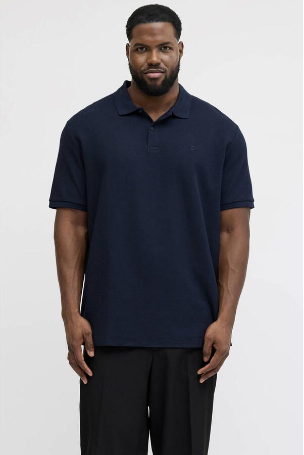 JACK & JONES PLUS SIZE regular polo met ingebreid patroon donkerblauw