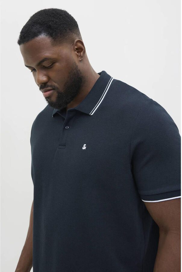 JACK & JONES PLUS SIZE regular polo met ingebreid patroon donkerblauw