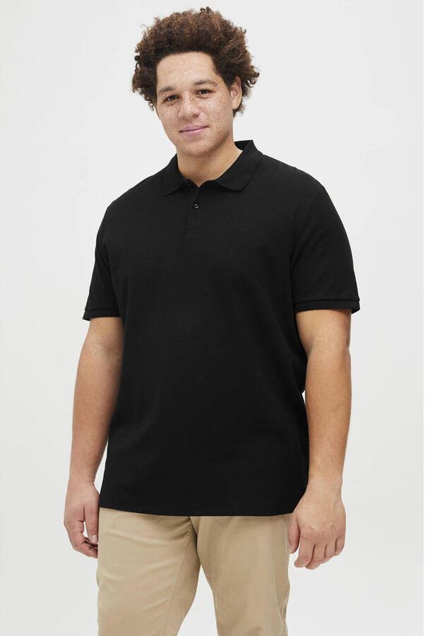 JACK & JONES PLUS SIZE regular polo met ingebreid patroon zwart