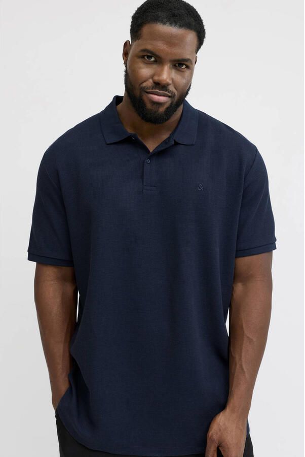JACK & JONES PLUS SIZE regular polo met ingebreid patroon donkerblauw - Foto 3