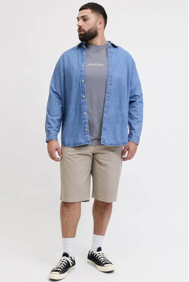 JACK & JONES PLUS SIZE regular T-shirt met backprint grijsblauw