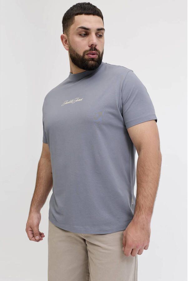 JACK & JONES PLUS SIZE regular T-shirt met backprint grijsblauw - Foto 3