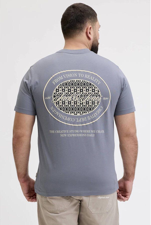 JACK & JONES PLUS SIZE regular T-shirt met backprint grijsblauw - Foto 2