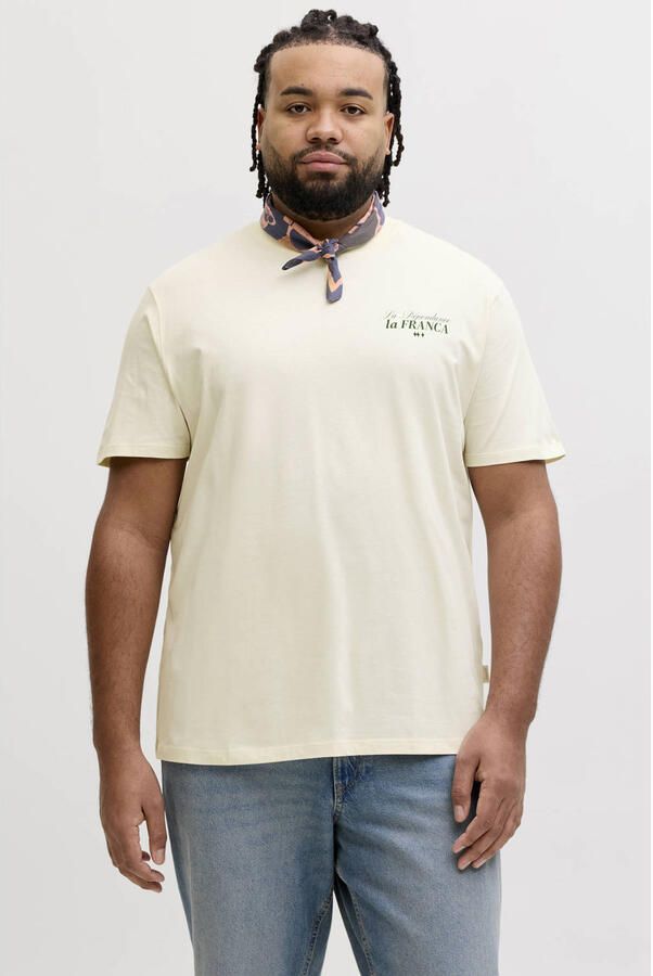 JACK & JONES PLUS SIZE regular T-shirt met backprint Plus Size ecru