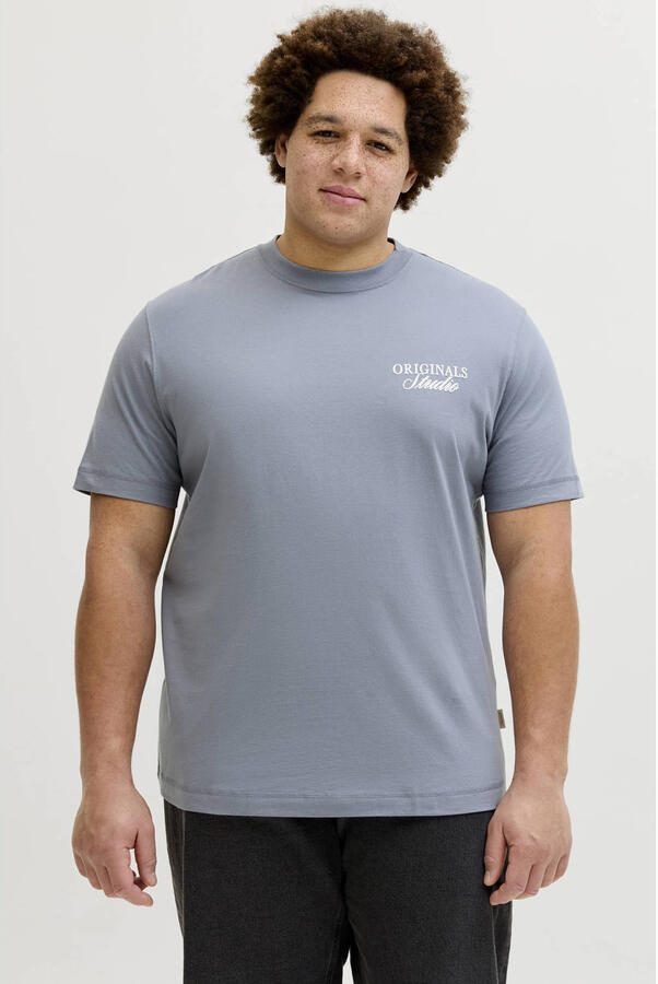 JACK & JONES PLUS SIZE regular T-shirt met backprint Plus Size grijsblauw