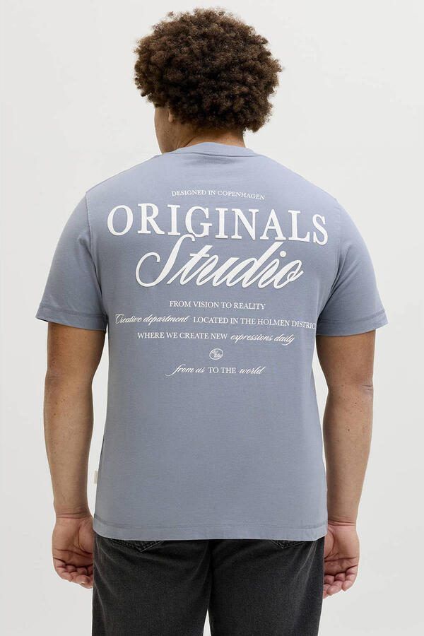 JACK & JONES PLUS SIZE regular T-shirt met backprint Plus Size grijsblauw - Foto 3