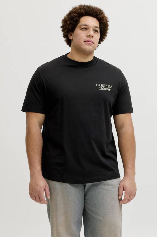 JACK & JONES PLUS SIZE regular T-shirt met backprint Plus Size zwart