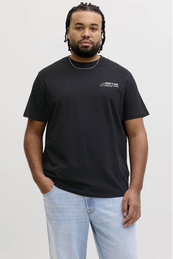 JACK & JONES PLUS SIZE regular T-shirt met backprint Plus Size zwart