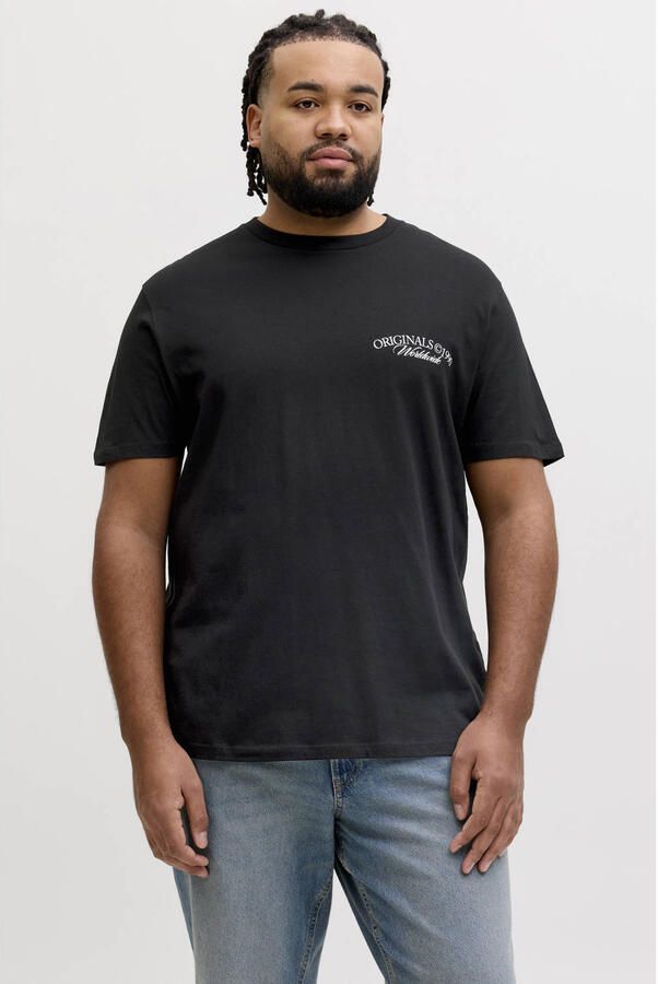 JACK & JONES PLUS SIZE regular T-shirt met backprint Plus Size zwart