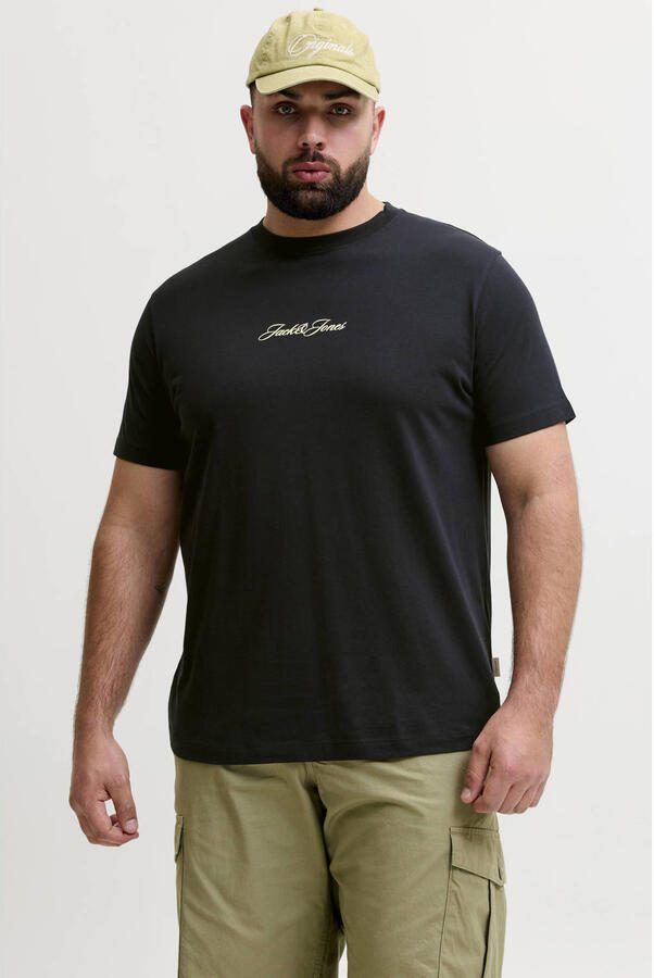 JACK & JONES PLUS SIZE regular T-shirt met backprint zwart