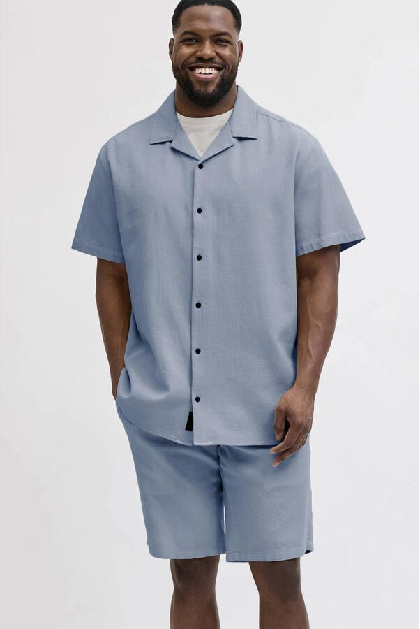 JACK & JONES PLUS SIZE relaxed casual overhemd met short blauw (set van 2)