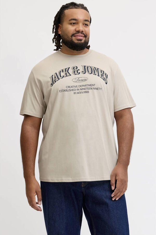 JACK & JONES PLUS SIZE relaxed fit T-shirt met print beige
