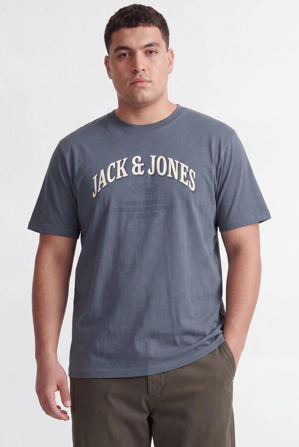 JACK & JONES PLUS SIZE relaxed fit T-shirt met print grijsblauw