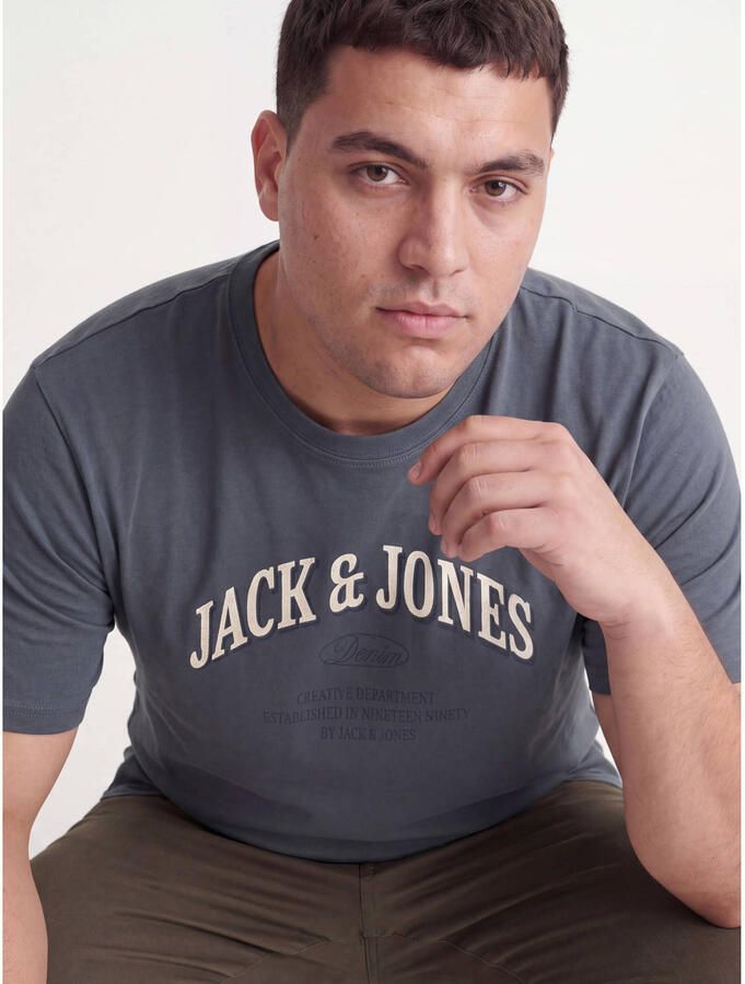 JACK & JONES PLUS SIZE relaxed fit T-shirt met print grijsblauw - Foto 2