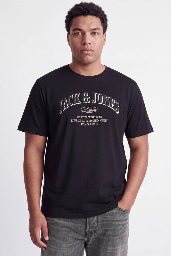 JACK & JONES PLUS SIZE relaxed fit T-shirt met print zwart - Foto 3