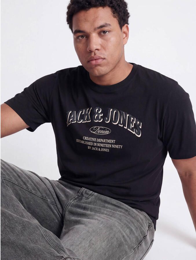 JACK & JONES PLUS SIZE relaxed fit T-shirt met print zwart - Foto 2