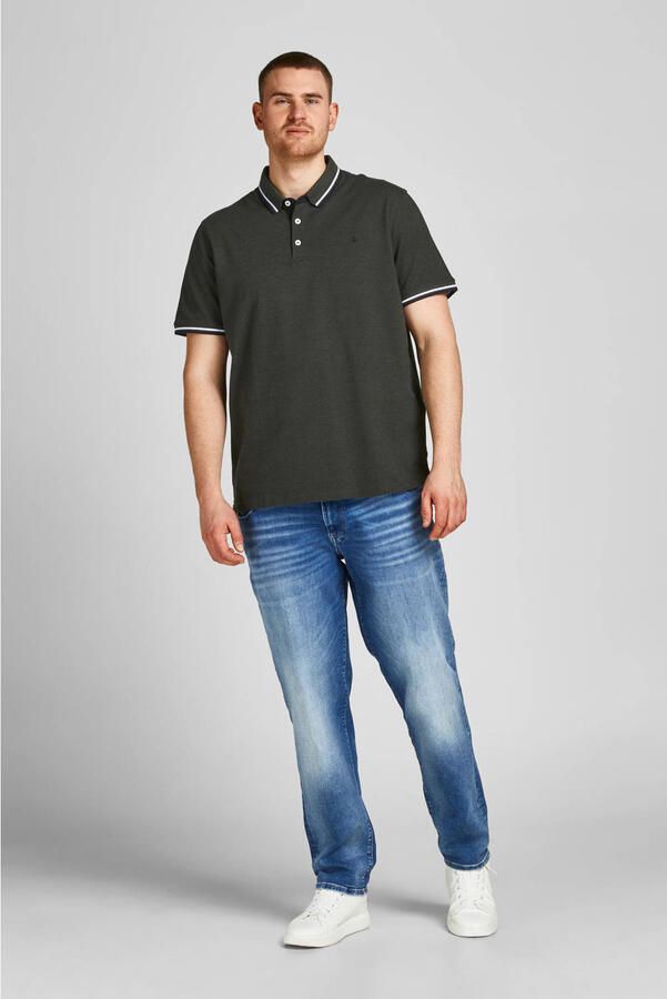 JACK & JONES PLUS SIZE slim fit polo JJEPAULOS Plus Size met contrastbies forest night