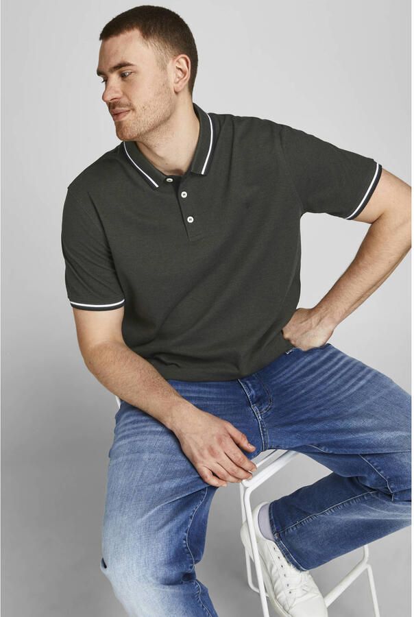 JACK & JONES PLUS SIZE slim fit polo JJEPAULOS Plus Size met contrastbies forest night - Foto 2