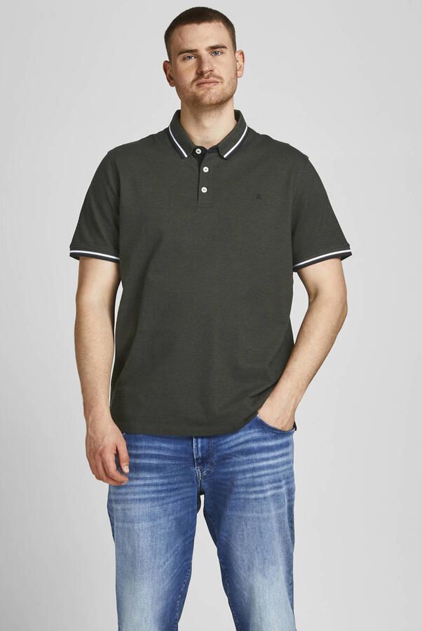 JACK & JONES PLUS SIZE slim fit polo JJEPAULOS Plus Size met contrastbies forest night
