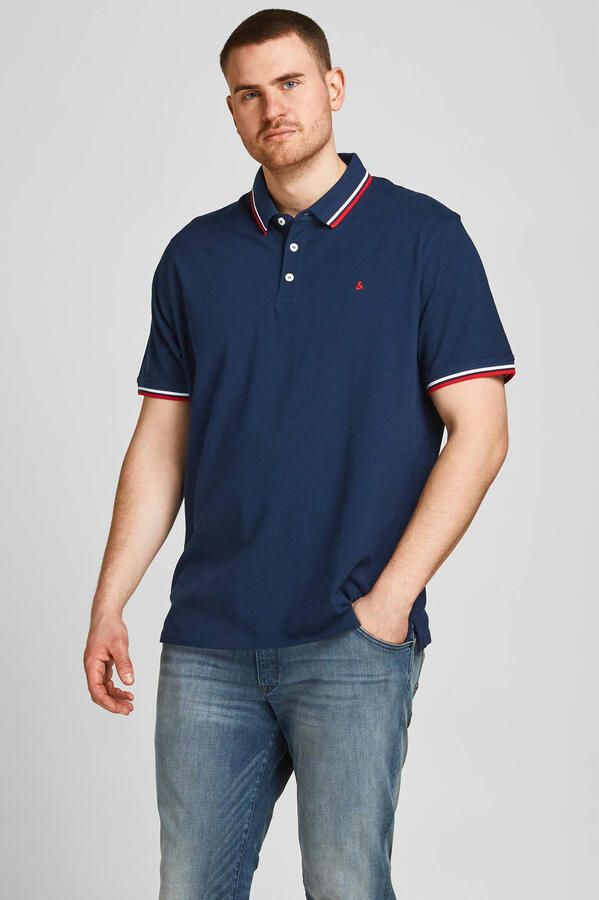 JACK & JONES PLUS SIZE slim fit polo JJEPAULOS Plus Size met contrastbies navy blazer - Foto 2