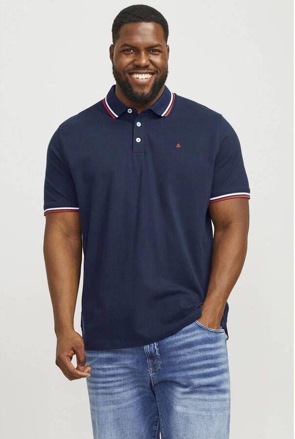 JACK & JONES PLUS SIZE slim fit polo JJEPAULOS Plus Size met contrastbies navy blazer
