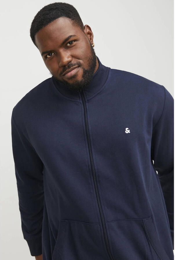 JACK & JONES PLUS SIZE sweatvest JJEPAULOS Plus Size met logo donkerblauw