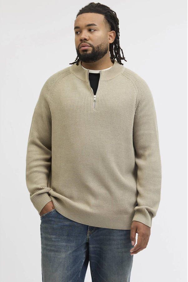 JACK & JONES PLUS SIZE trui rib gebreid Plus Size lichtbruin